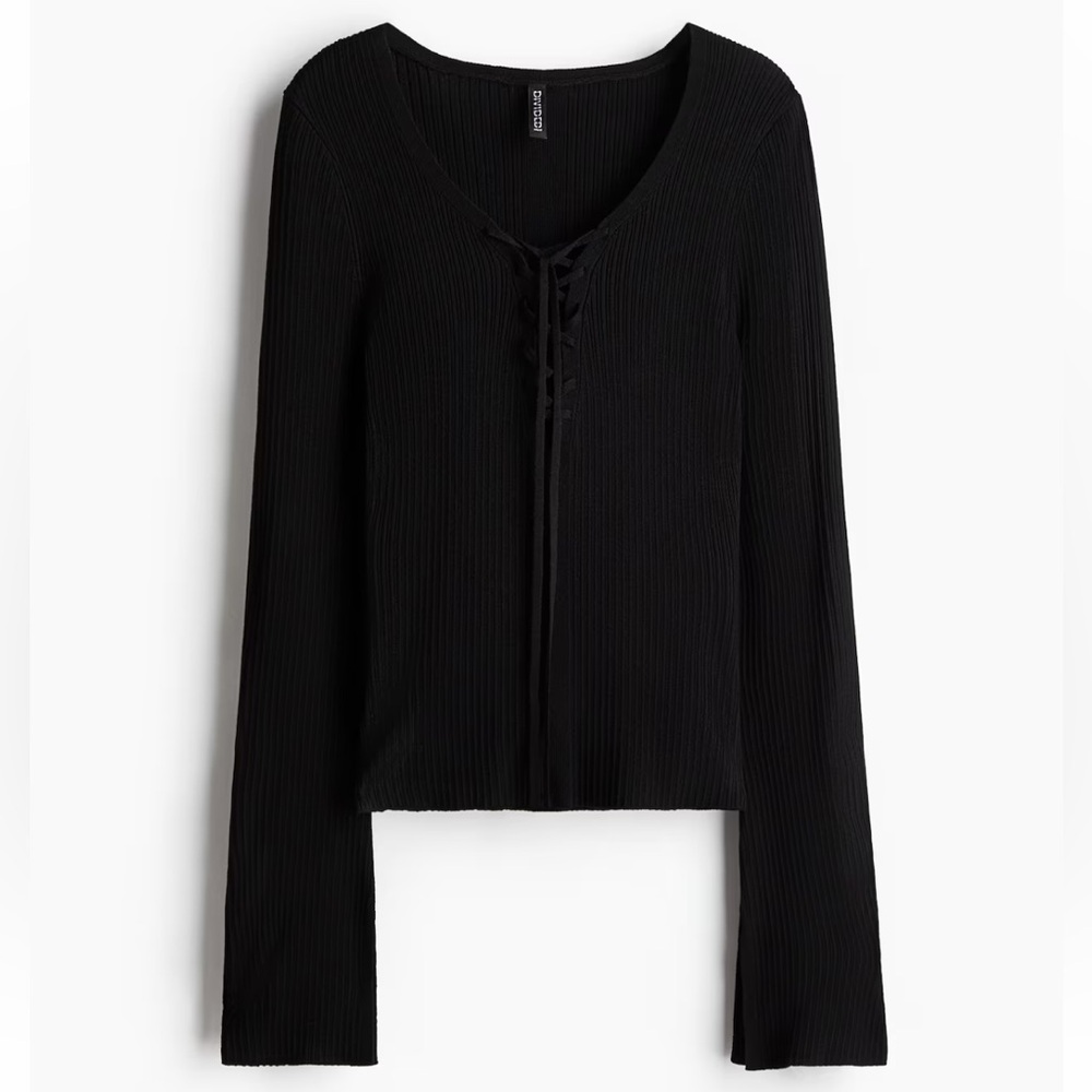 NWT- H&M Lacing-Detail Rib-Knit Top
